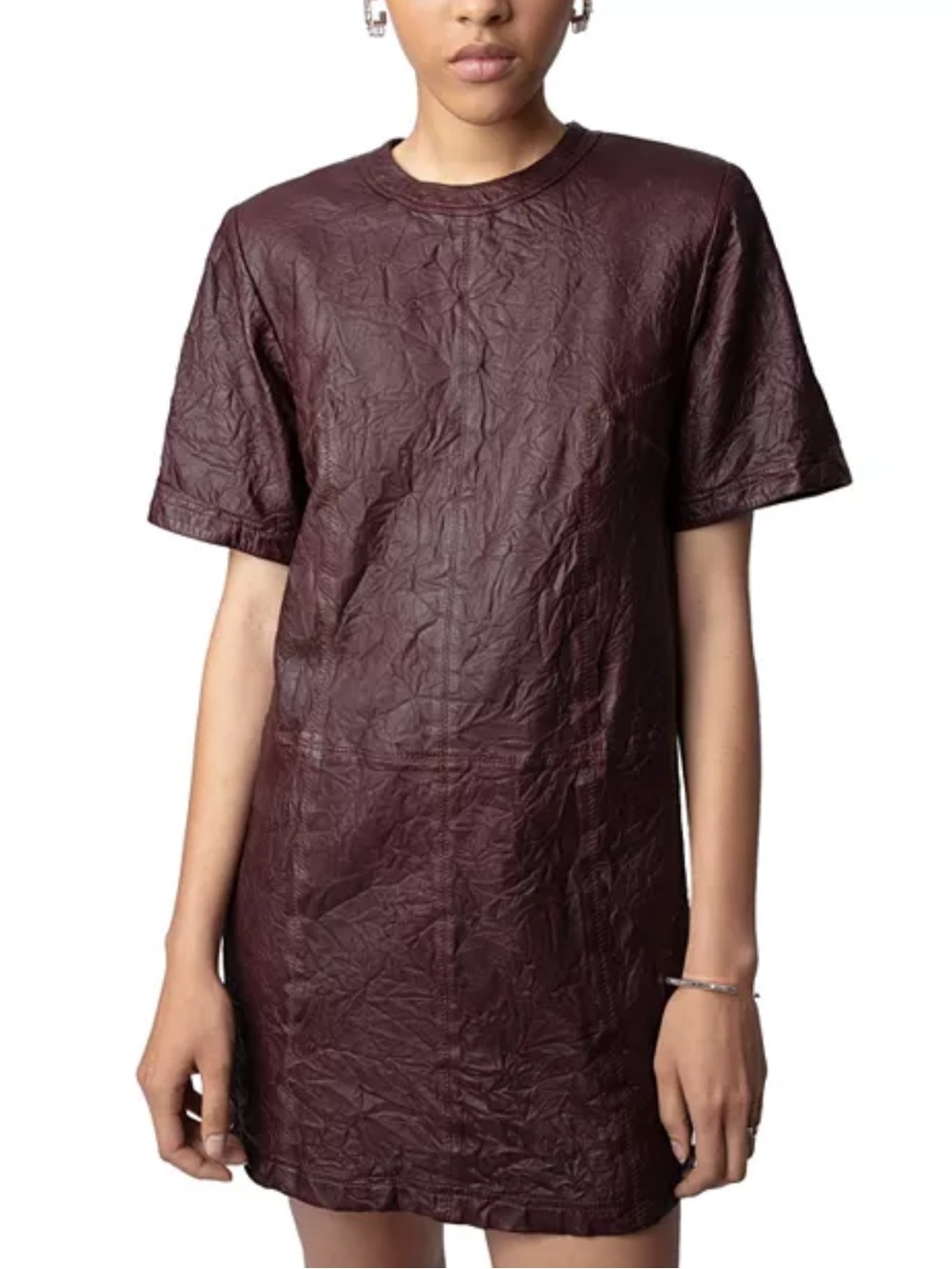 Zadig & Voltaire Roddy Cuir Froisse Textured Leather Tee Dress NWT